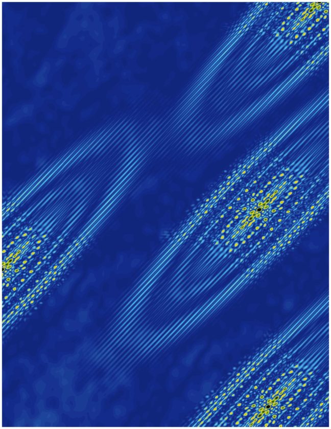 Yellow swirling ellipses against a blue background
